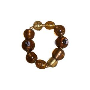 Vintage Beaded Amber Murano Glass Stretchy Bracelet Yin & Yang Murano Accents